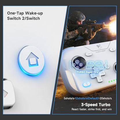 AceGamer Wireless Pocket Controller for Nintendo Switch/Switch 2/Android/iOS/PC/Steam Deck/Phone,1000Hz Polling Rate, Bluetooth Controller with Lift-and-Lock Joysticks/6-Axis Gyroscope/Turbo, White - color: White, size: Small