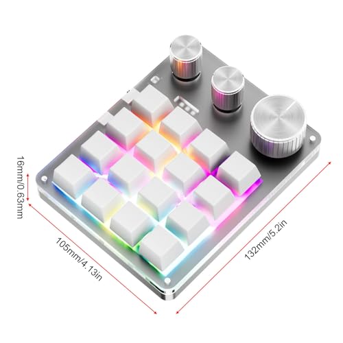 Yoidesu Programmable Macro Keyboard with Wired BT 2.4G Connection, 16 Keys 3 Knobs Gaming Keypad, Customizable for Work & Gaming (White) - color: White