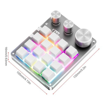 Yoidesu Programmable Macro Keyboard with Wired BT 2.4G Connection, 16 Keys 3 Knobs Gaming Keypad, Customizable for Work & Gaming (White) - color: White