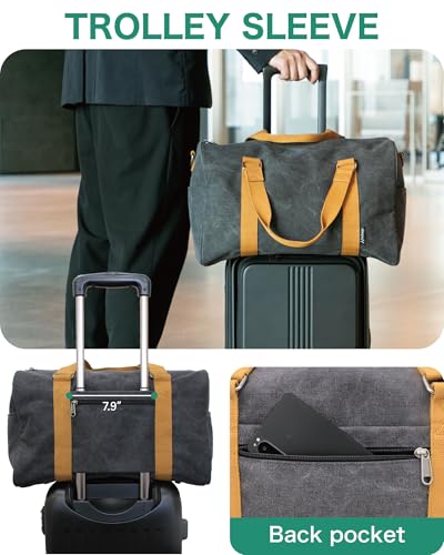 Travel Duffel Bag - 40L Weekender Carry-On, CanBoss (Brown) | Spacious 40L canvas weekender duffle for women & men - gym, travel and carry-on bag with trolley sleeve and 6 pockets - color: Brown