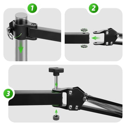 Microphone Boom Arm Attachment, Additional Desk Mic Arm Add-On for Mic Stand Riser, Overhead Microphone Arm for Shure SM7B Blue Yeti HyperX QuadCast S and More
