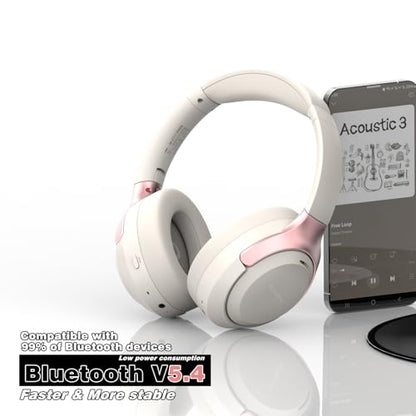 LC30Pro Hybrid Active Noise Cancelling Headphones, 100H Playtime Bluetooth Headphones, HiFi Audio Wireless Headphone with Foldable Design (Beige White), Gifts - color: Beige White