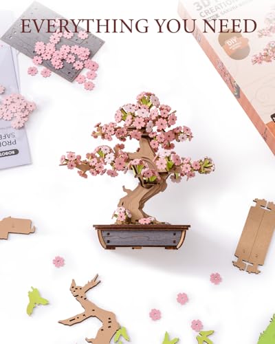 ROBOTIME 사쿠라 분재 3D 퍼즐 나무 인공 벚꽃 나무 DIY 모델 조립 키트 홈 데코 및 사무실 아트 창의적인 선물 - color: 사쿠라 분재