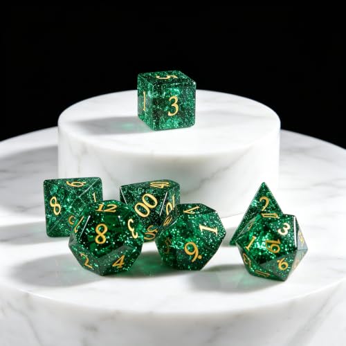 Fluorescent Green 7Pcs Polyhedral Dice Set, K9 Crystal Cat's Eye Stone Diamond Multi-Faceted DND Dice for Dungeons and Dragons RPG Tabletop Role Playing Game (neon Dark Green) - color: Neon Dark Green
