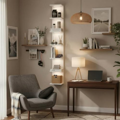 7 Tier LED Light Wall Shelves, White | Lack Wall Shelf Unit, Vertical Shelf, Remote Control - color: 7 Tier White