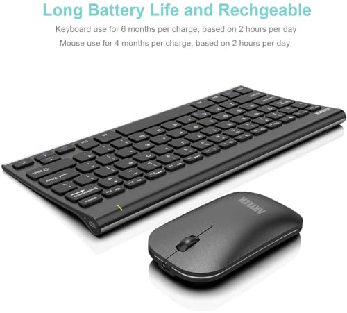 Arteck Bluetooth Keyboard and Mouse Combo Ultra Compact Slim Stainless Full Size Keyboard and Ergonomic Mice for Computer/Desktop/PC/Laptop/Surface and Windows 10/8/7 Built in Rechargeable Battery