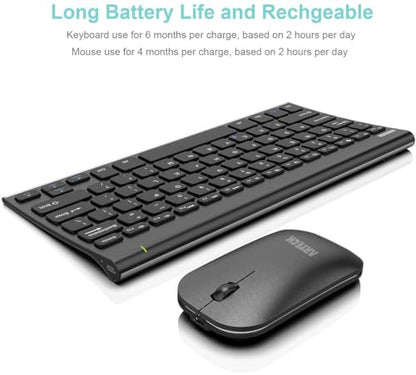 Arteck Bluetooth Keyboard and Mouse Combo Ultra Compact Slim Stainless Full Size Keyboard and Ergonomic Mice for Computer/Desktop/PC/Laptop/Surface and Windows 10/8/7 Built in Rechargeable Battery