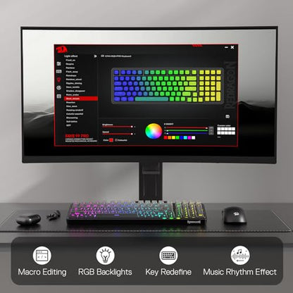 Redragon K744 GB PRO 99 Keys Wireless Gasket RGB Gaming Keyboard, 3-Mode Mechanical Keyboard w/Hot-Swap Socket, Gradient PBT Keycaps & 5-Layer Noise Dampening, Custom Linear Switch - color: Concrete Jungle, size: 99 Keys