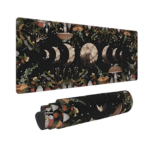 Galaxy Mouse Pad XL Extended Desk Mat, Computer Mousepad | Moon Phase Flower Mushroom Non Slip Rubber, Base Stitched Edge, Gaming Pc Large Mice Pad 31.5 x 11.8 Inch - color: Black25