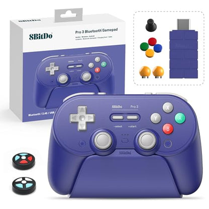 8Bitdo Pro 3 Bluetooth Controller with TMR Joysticks (Purple) | Swappable ABXY Buttons, Pro Back Buttons, Hall Triggers, Charging Dock, for Switch/Switch 2, Windows, Apple, SteamOS, Android - color: Purple, size: Pro 3