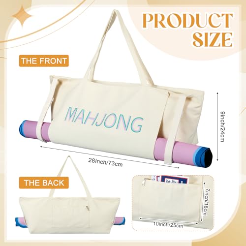 Abbylike 28x9 Inches Mahjong Bag for Rolled Mat Tiles Racks Pushers Accessories Empty Mahjong Tote Bag with Zipper Closure Outer Pockets Lining Large Capacity(Beige,Canvas) - color: Beige