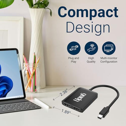 Mini DisplayPort to Dual HDMI 4K@60Hz Adapter Multi-Stream Transport (MST) Hub, DP to 2X HDMI 2.0