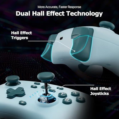 Wireless Switch Controller for Switch/Switch 2/Lite/OLED/PC Controller with 2.4G Adapter, Lake Blue Switch Controller with Hall Joysticks & Hall Triggers, Switch Pro Controller with Wake-up, 2 Back Programmable Buttons, Turbo Function - color: Lake Blue