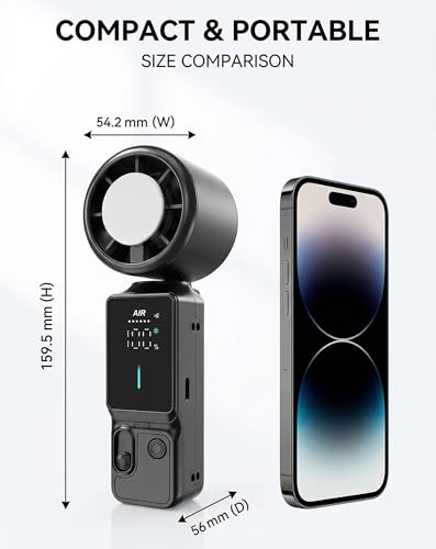 Portable Handheld Fan, 100-Speed Turbo Rechargeable Mini Fan | 3-in-1 Wearable Foldable Fan with Ice Compress Cooling. Ideal for Travel, Outdoor, Office. Compact & Long Battery Life. - color: Black