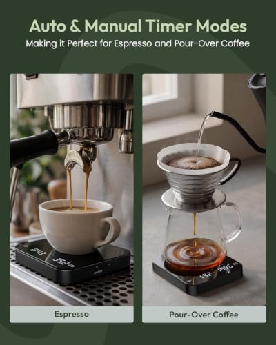 Maestri House S2 Espresso Coffee Scale with Timer 0.1g Precision Shot Scale | USB-C Rechargeable, Dual Timing Modes, 2kg/0.1g Digital Scale with Borosilicate Glass Top for Espresso and Pour-Over Brewing - color: Black