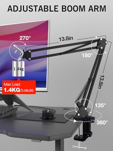 For HyperX QuadCast 2 Boom Arm - Mic Arm Compatible with Hyper x QuadCast, Microphone Boom Arm with Cable Ties, Improve Sound Quality, Mic Boom Arm for Hyperx QuadCast by SUNMON - color: QuadCast 2 Mic Boom Arm