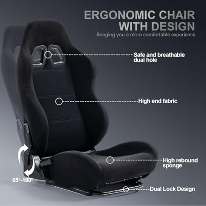 Marada Adjustable Racing Simulator Cockpit with Comfort Racing Seat Fit for Logitech G25 G27 G29 G920 G923, for Thrustmaster T80 T300RS TX F458 T500RS, Race Driving Sim Stand No Steering Wheel/Pedal