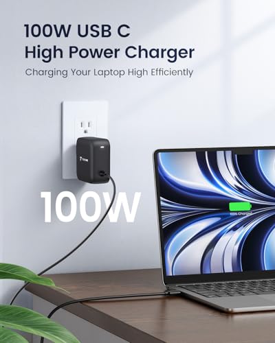 TobenONE 100W USB C Laptop Charger, Universal GaN III Power Supply Adapter, Replacement Foldable Fast Charger PD3.0 for MacBook, HP, Lenovo, Asus, Steam Deck, and All Type C Devices (5ft Cable)