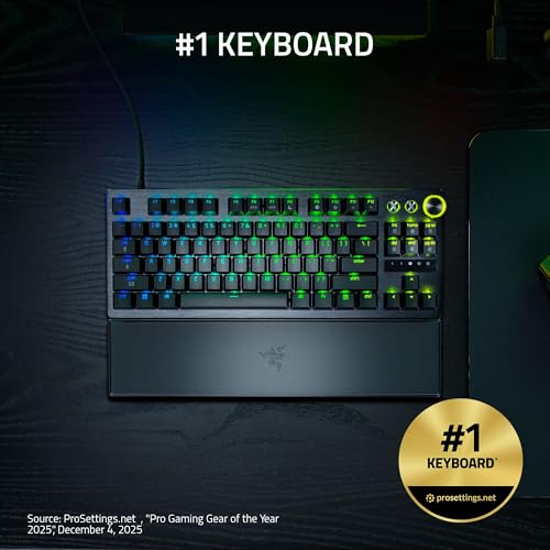 Razer Huntsman V3 Pro TKL 8KHz Esports Gaming Keyboard: Analog Optical Switches Gen 2-8000 Hz Polling Snap Tap - Rapid Trigger - Adjustable Actuation - Media Controls - PBT Keycaps - Black - color: Black, size: TKL, style: 8000 Hz Polling