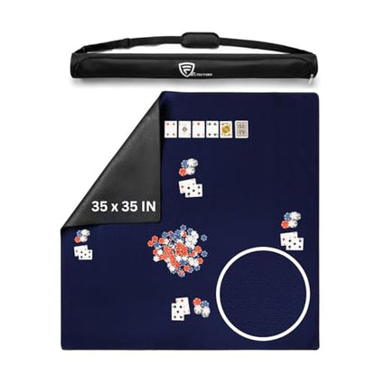 Board Game Mat 35"x35" Designed for 36 in Tables, Mahjong Mat with Carrying Bag, Neoprene Playmat, Table Cover for Board Games, Tile, Poker, RPG and Dominoes (Blue) - color: Blue