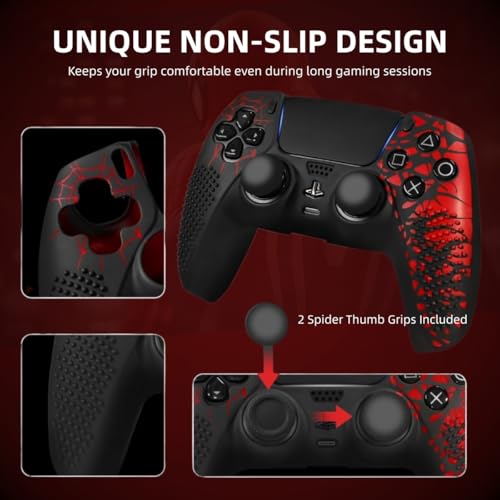 Anti-Slip Silicone Skin for PS5 Controller - Protective Cover Case with Thumb Grip Caps & Touch Pad Stickers, Durable, Soft Grip for PlayStation 5 Controller Accessories (Full Set)