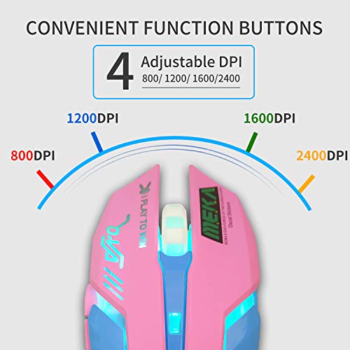 HXMJ Pink Wired USB Computer Mouse,7 Colors Backlit,Silent Buttons for MacBook,Computer PC,Laptop - color: Pink