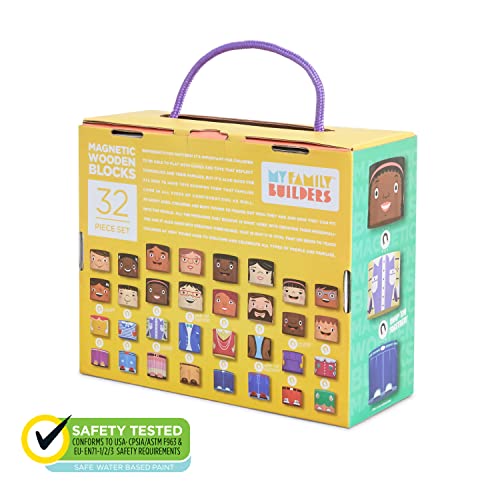 32-Piece Magnetic Wooden Figures, Adults and Kids | Multicultural family set, adult and child pieces in four skin tones, toddler diversity toys for preschool and child care - size: 32 Piece Set