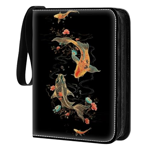 Card Binder 400 Pockets, 50 Sleeves Large Binder Trading Cards Holder 4 Pocket, Storage Organizer, Album Folder Case Protector Collector Gift Golden Koi Fish Swim Art - color: Golden Koi Fish Swim Art, size: 4 Pocket