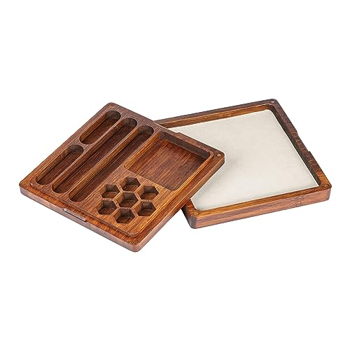 UDIXI 2 in 1 DND Dice Box, Bamboo Dice Rolling Tray for D&D Tabletop Games | Magnetic Lid, Dice Storage Box, Holder Case, Holds 6 Sets of Polyhedral Dice, for Dungeons and Dragons Role Playing Games - color: Square-no Pattern