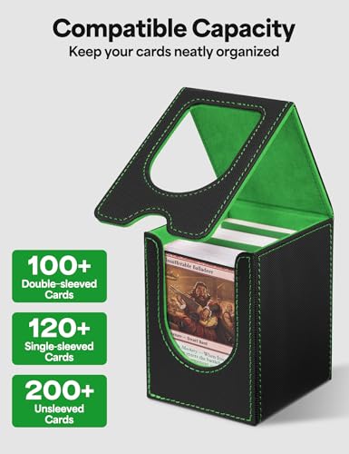 MTG Commander Deck Box, MTG Card Box with See-Through Window, Magnetic Closure Holds 100+ Double-Sleeved Cards TCG Cards(Black&Green) - color: Black&Green