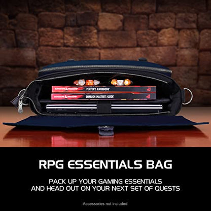ENHANCE Collector's Edition RPG Player's Essentials DnD Bag - Dragon Hide Exterior Messenger Bag Fits 2-4 Books, Binders, Dice & Accessories, with 17 inch Laptop Slot, Battlemap Straps (Dragon Blue) - color: Dragon Blue
