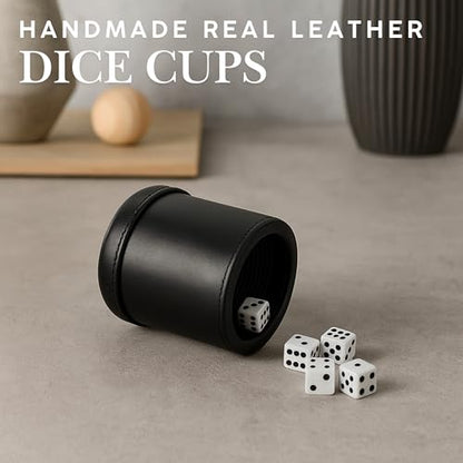 WE Games Professional Handmade Black Leather Dice Cup Set, Comes with 5 Standard Game Dice & Cloth Bag, Dice Roller for Liars Dice Farkle & Board Games, Durable Stitched Dice Cups - color: Black, size: Standard (16mm)