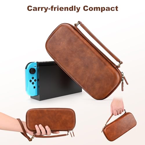 Younik Switch Case for NS Switch and Switch OLED, PU Leather, Brown | Hard EVA Shell, Portable Travel Case with 9 Games Slots - color: Brown-for Switch 2017/Switch OLED