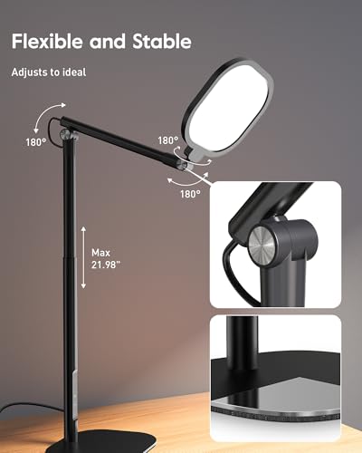 LitONES Tall LED Desk Lamps with Base, Edge-Lit Eye-Care, 50 Light Modes | 40" Height, Dimmable & Flexible, CRI>97.8, Memory and Timer Func, Stable Mental Base for Home Office, Video Calls & Drafting - size: Black 2 Pack