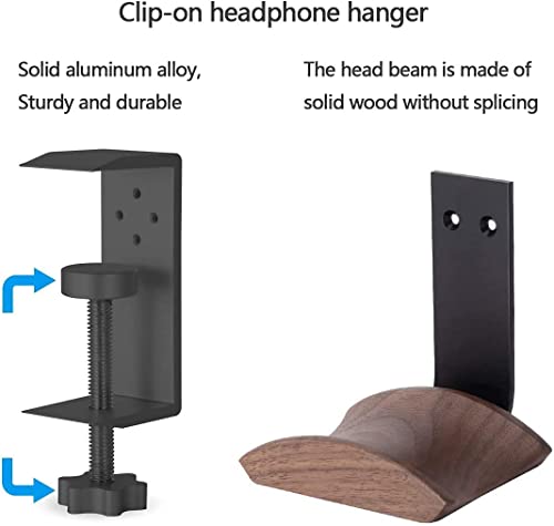 Headphone Holder with 6cm Wide Walnut Headrest,Adjustable Clamp-on Headset Stand Desk Headset Holder for Over Ear and Gaming