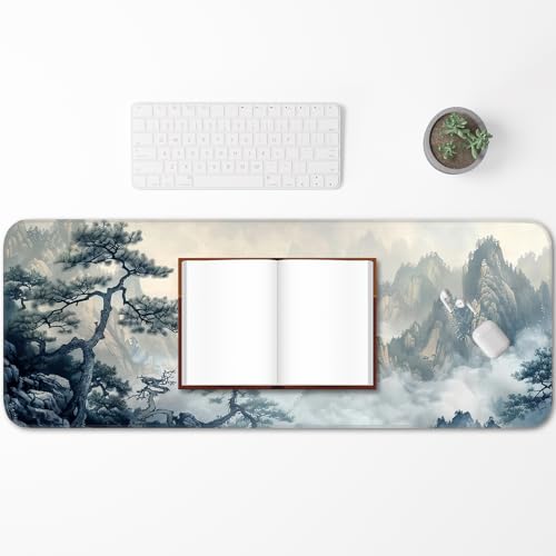 Gaming Mouse Pad, Non-Slip Rubber Base, Enlarged Mouse Pad with Stitching for Gaming, Office and Home, 31.5x11.8 Inch, Mountain Ink Painting - color: Mountain ink painting