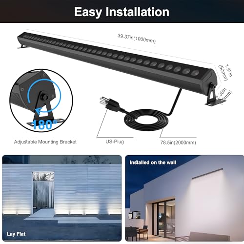 40-Inch Linkable LED Wall Washer Light Bar – Smart RGBCW Color Changing LED, Bluetooth & RF Remote Control, 2700K–6500K Tunable White, 16M Colors, 1–100% Dimmable, IP65 Waterproof - color: Linkable Smart RGB+Tunable White(2700-6500K)