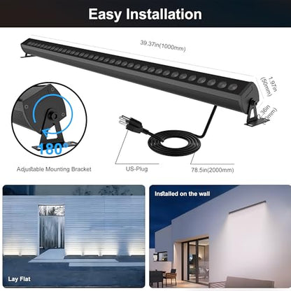 40-Inch Linkable LED Wall Washer Light Bar – Smart RGBCW Color Changing LED, Bluetooth & RF Remote Control, 2700K–6500K Tunable White, 16M Colors, 1–100% Dimmable, IP65 Waterproof - color: Linkable Smart RGB+Tunable White(2700-6500K)