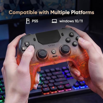 BETMI LED Wireless Controller for PS5, Pro/Slim/PC(Frosted Orange Black) | Hall Joysticks/Trigger, Marco Back Button, Turbo, Dual Vibration, 6-Axis, 3.5mm Jack, Built-in Mic/Speaker, for Steam Deck
