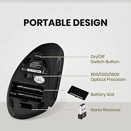 Perixx PERIMICE-713 Wireless Vertical Mouse - 6 Buttons Design - 3 Level DPI - Black - Right-Handed Design - style: 2.4G