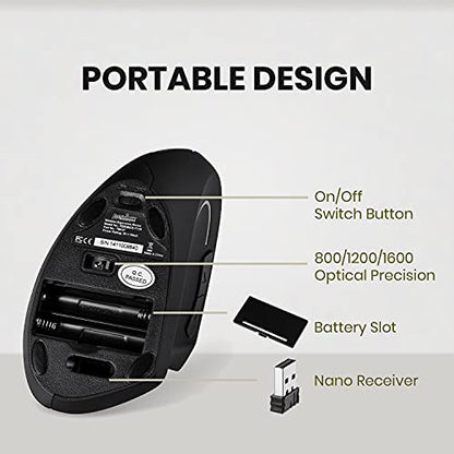 Perixx PERIMICE-713 Wireless Vertical Mouse - 6 Buttons Design - 3 Level DPI - Black - Right-Handed Design - style: 2.4G