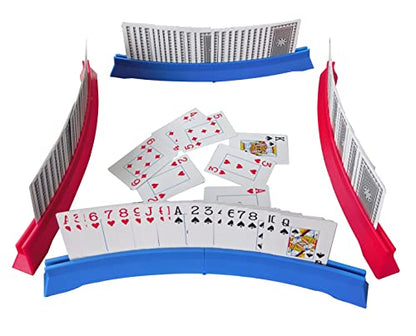 4 Pack Playing Cards Holder - Foldable Card Holders for Playing Cards - Curved Playing Card Rack for Adults Seniors Arthritis - style: 2 blue + 2 red