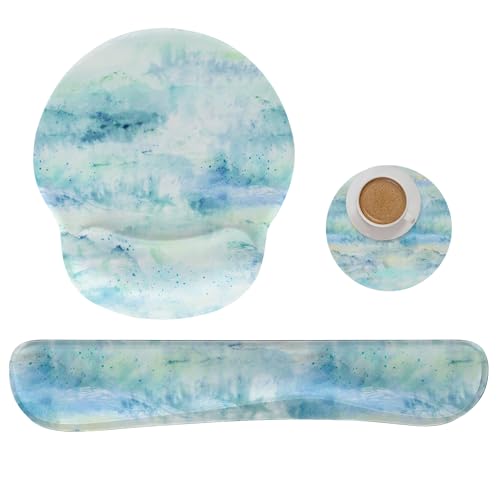 Ergonomic Keyboard Mouse Pad Wrist Rest Support Set for Laptop/Computer/Desktop,Memory Foam Hand Rest Wrist Cushion for Gaming/Office,Lightweight Comfortable & Pain Relief (Landscape Painting) - color: Landscape Painting