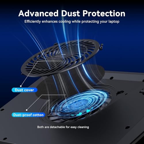 llano Gaming Laptop Cooler, V12 Laptop Cooling Pad Stand | 5.5 inch Fan, Fast Cooling Computer Laptop 15.6-19in, Adjustable Speed, Touch Control, 3-Port USB A, A Mouse Pad Included