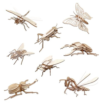 ELX Wooden 3D Puzzles for Kids 6+, 8 Piece Set Insect Animal Models, Wood Building Kits DIY Wooden Crafts Stem Toys peresents for Kids and Adults - style: 3D-Insects