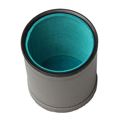 Leatherette Dice Cup Set Felt Lined with 16mm Dot Dices Shaker for Yahtzee Bar Party Dice Games - Grey - color: Lakeblue