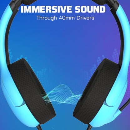 PDP AIRLITE Wired Stereo Gaming Headset, Officially Licensed by Sony PlayStation 5, PS5/PS4/PS3/PC, Lightweight Durable Headphones, 3.5mm Audio Jack, Noise-canceling Flip-to-Mute Mic, Neptune Blue - color: Blue, style: Wired