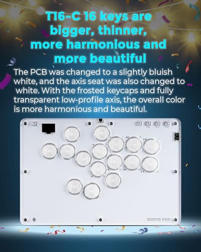 Haute42 T16-Crystal Leverless Arcade Stick, 16 Key Fighting Controller | Custom RGB & Turbo Functions & Hot Swap Supported, Compatible with PC/Ps3/Ps4/Switch/Steam