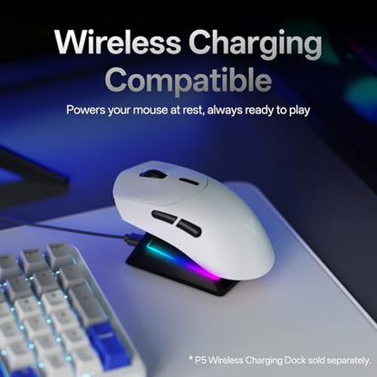 Rapoo VT7 Wireless Gaming Mouse, True 8K Wireless Polling Rate, 53g Lightweight, Up to 750 Hr Battery, Nordic nRF54L15 MCU, 100-Million Mechanical Switch, 10 Programmable Buttons, White - color: White