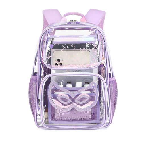 Clear Backpack Heavy Duty For Stadiums Events,16in Large TPU Girls BookBag | Large capacity See Through Plastic backpack Stitch Durable Design 6-Pocket For School Girl Adults work Airport Quick Security - color: Glasses 16.5in